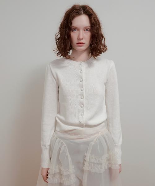 COVERED BUTTON PUFF CARDIGAN - WHITE