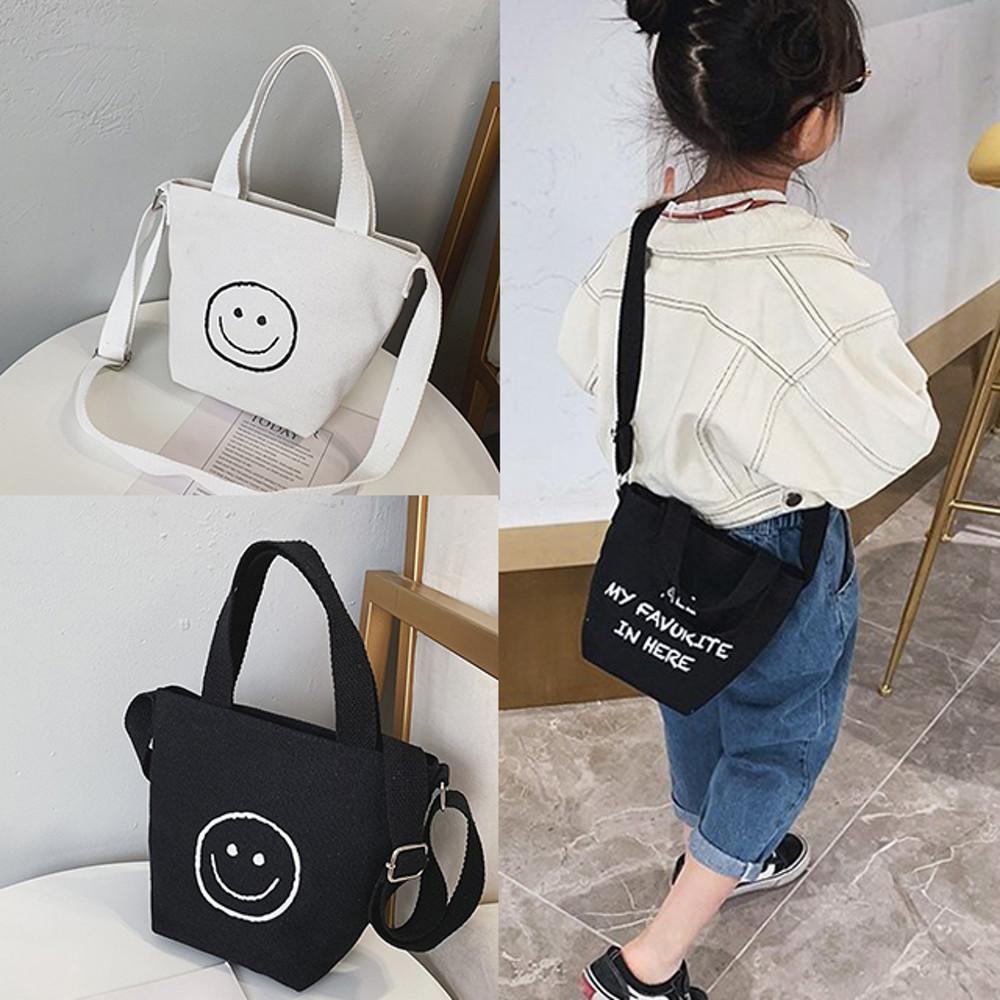 유아동 키즈 에코백 캔버스 스마일 토트 겸용 크로스백