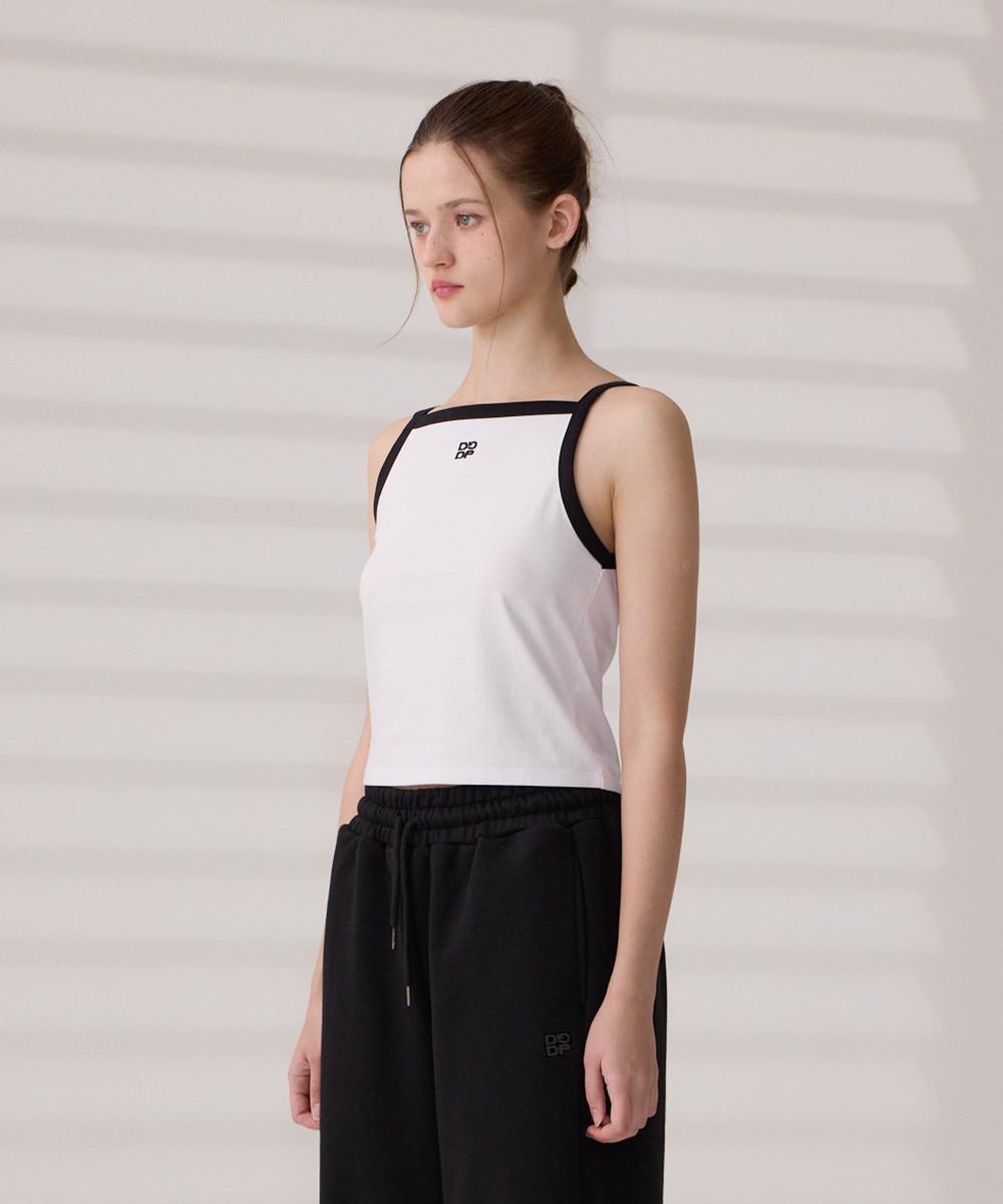 댕글드랍 DGDP  자수 로고 슬리브리스 화이트