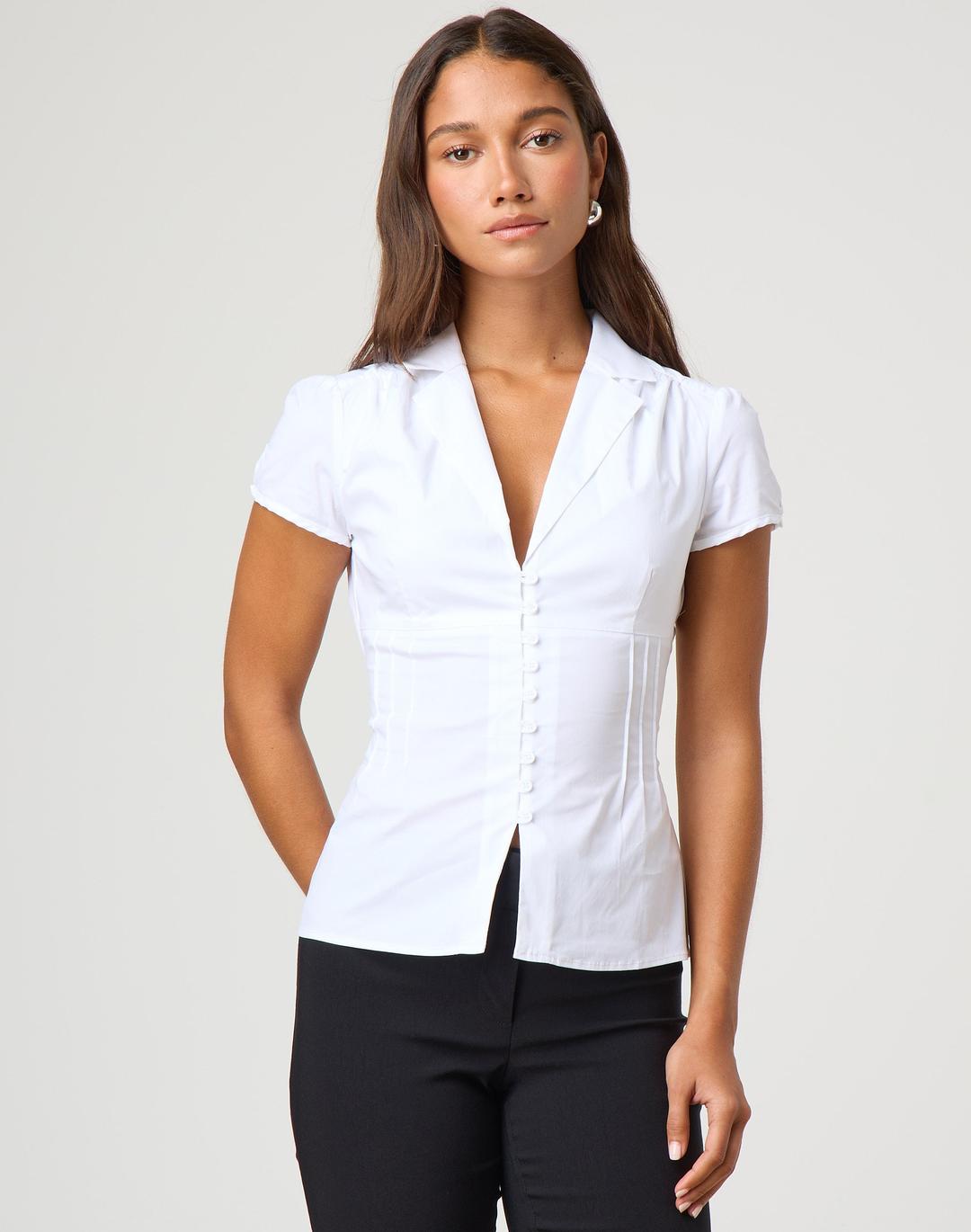 Cap Sleeve Button Up Blouse