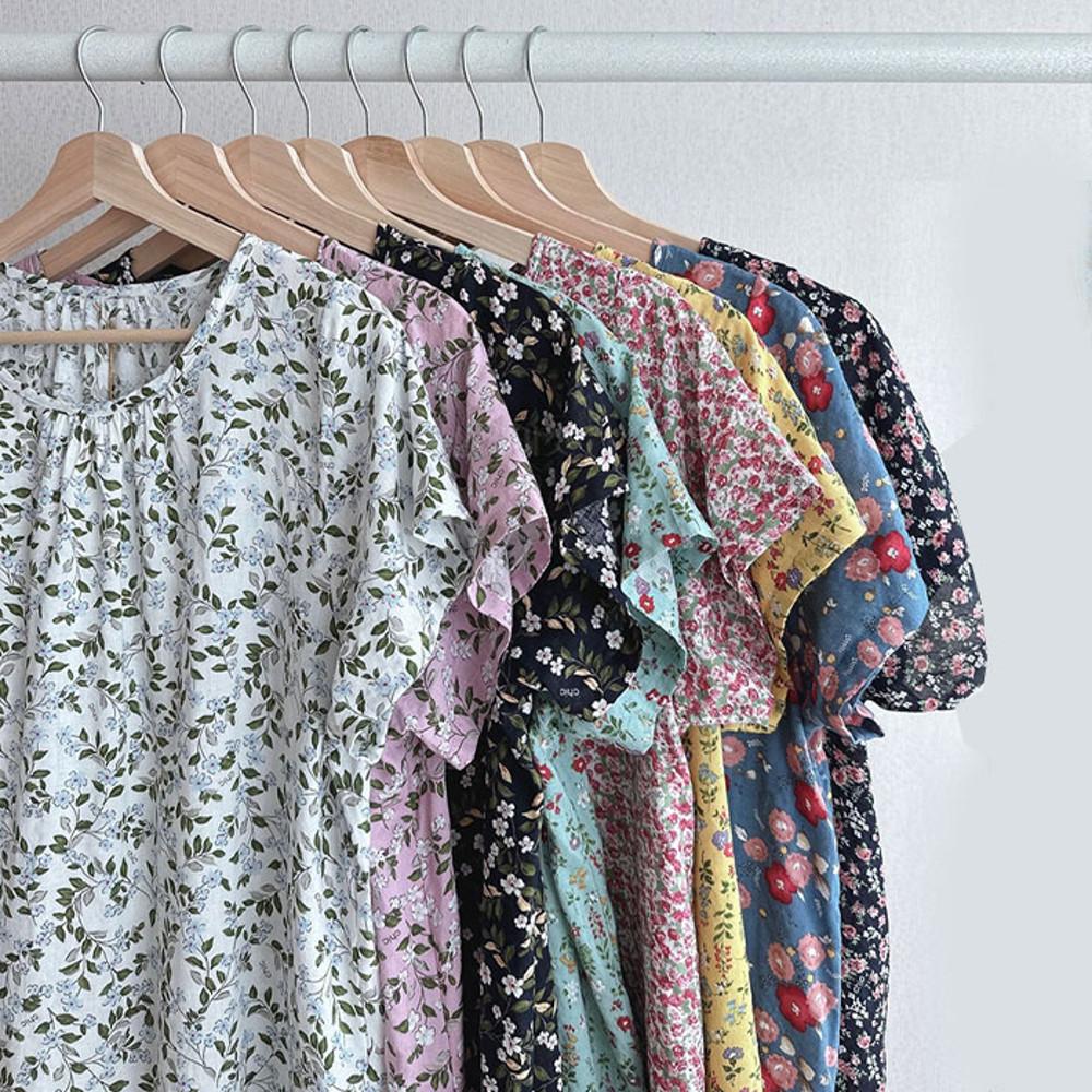 [혀니미니] 501127 원피스잠옷 여성 반팔 아사면 홈웨어 원피스 순면 여름