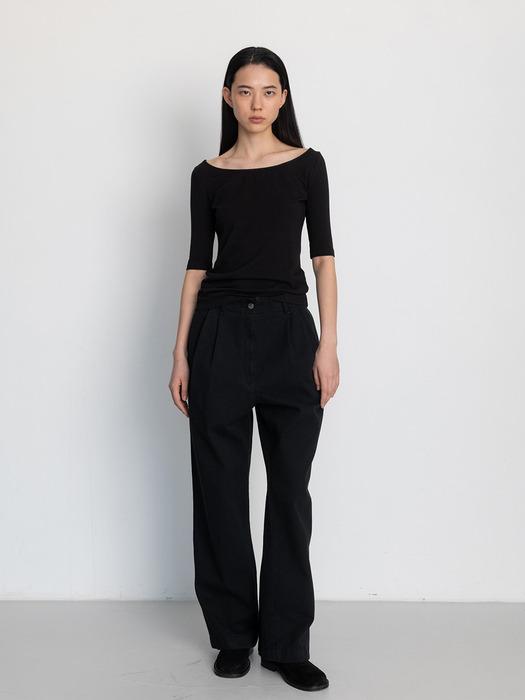 BACK BUCKLE WIDE PANTS [BLACK]
