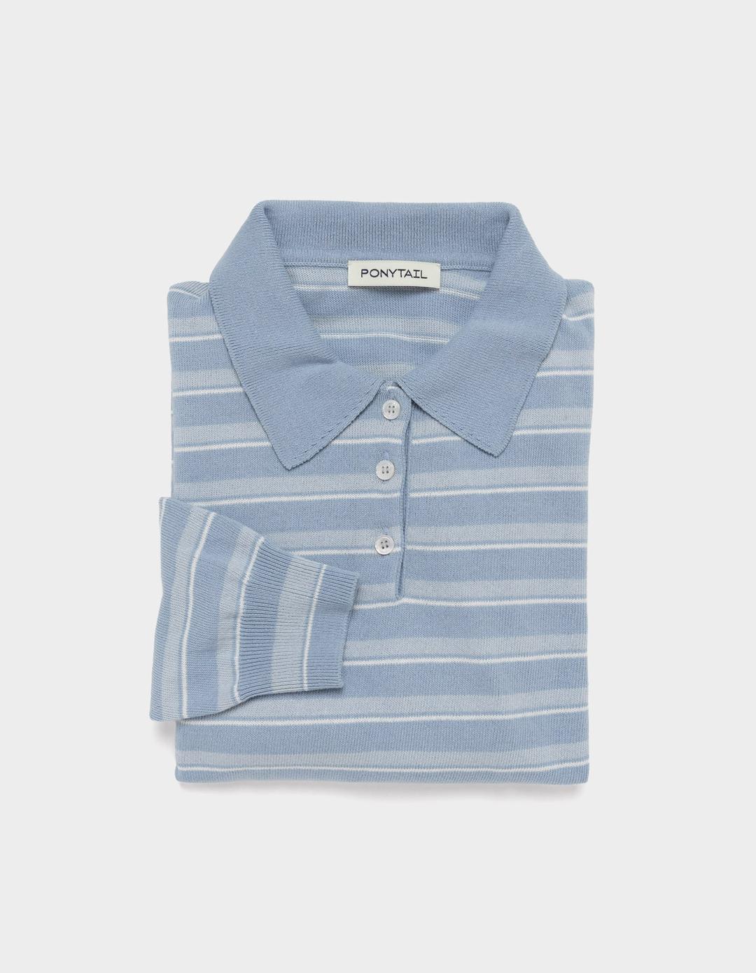 Debbie Stripe Polo Knit (Sky Blue)