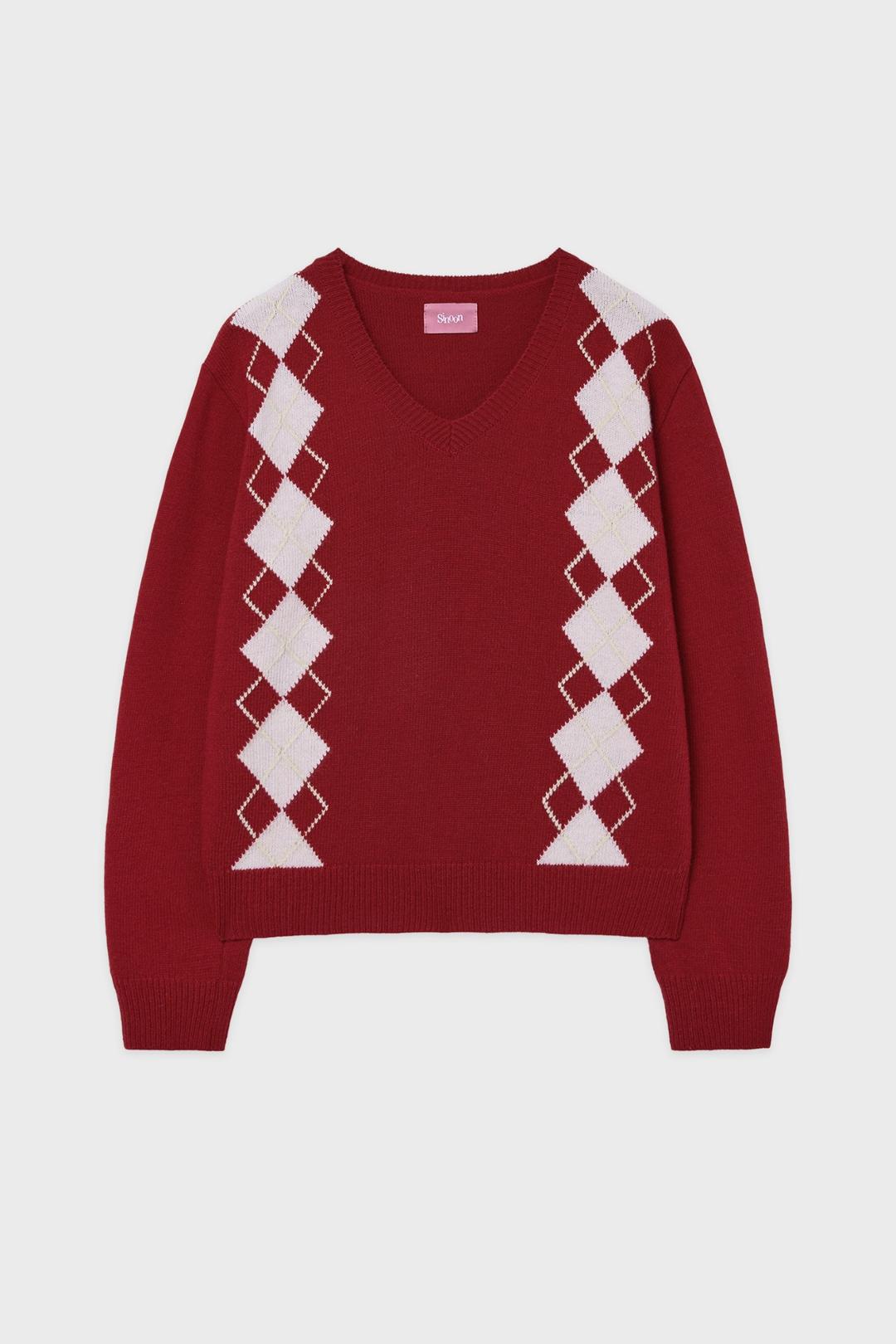 SN Twin Argyle V-neck Knit (Red)
