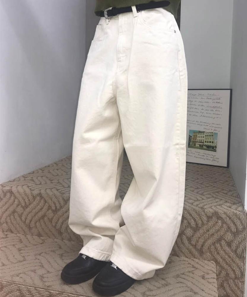 스트링 크림 와이드팬츠