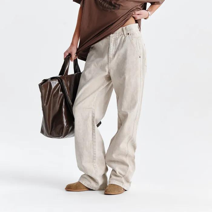 SIDE POINT COLOR DENIM PANTS FOR WOMEN IN BEIGE