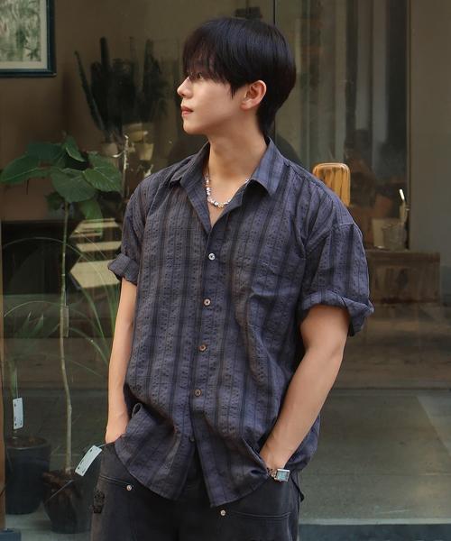 키쉬 반팔 체크셔츠 (차콜)