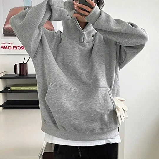 [기모/남녀공용] 터닝 버튼 오버핏 워머 후드티 - 4 color