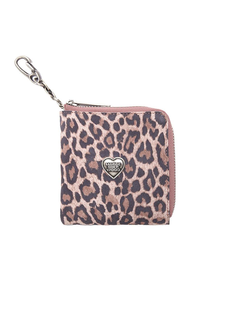 HEART HALF ZIPPER WALLET_SILVER LOGO_pink leopard suede