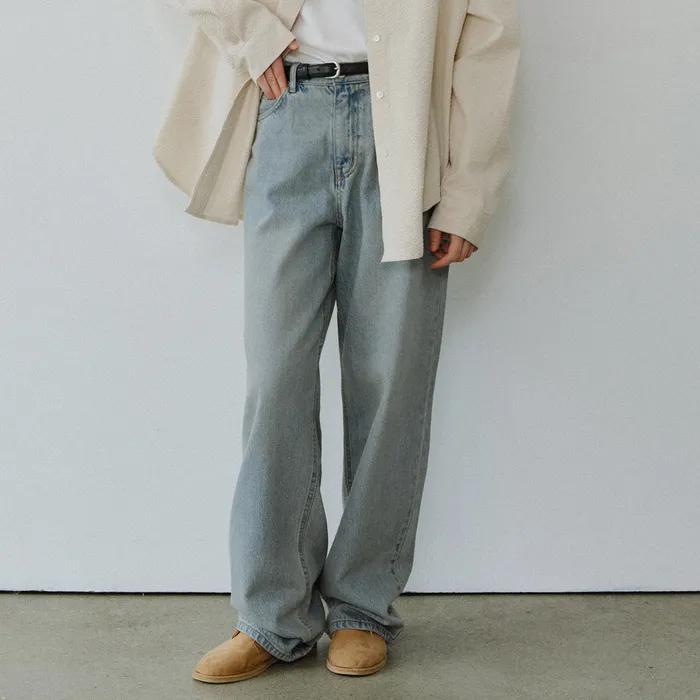 Washed Loose denim pants