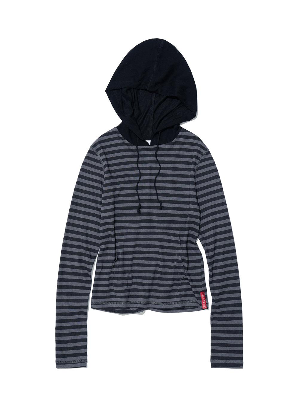 [WOMEN] PWC POCKET HOODIE LONG SLEEVE TEE_BLACK STRIPE