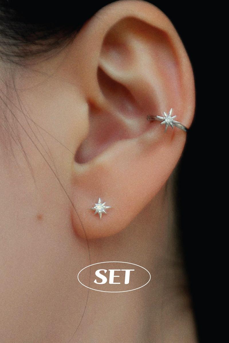 무드크로키 [SET] 925silver 스파클 이어커프 귀찌 (1ea) & 미니 스파클 피어싱 (1ea) 세트