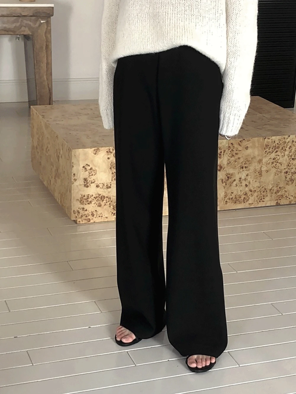 [크림,차콜 당일출고/봄신상] 밴딩 와이드 롱 슬랙스 팬츠 (3color)