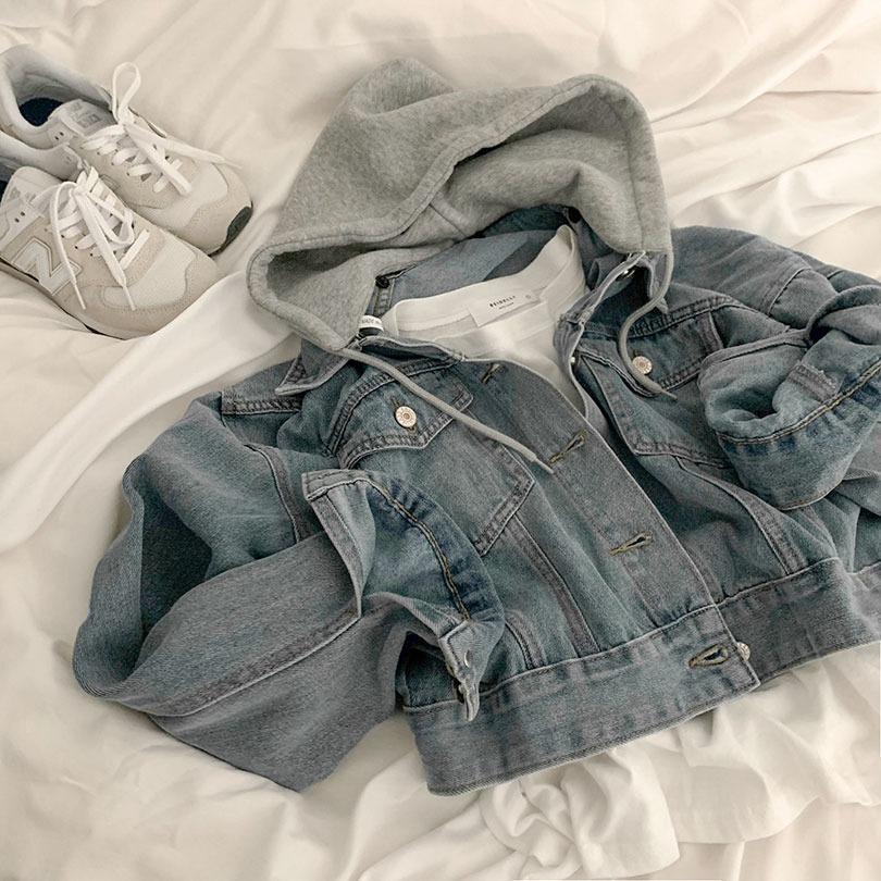 [후드탈부착]스테디 크롭 청자켓