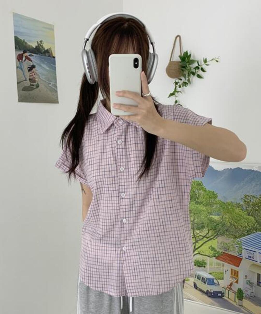 러브앤드팝 조엔 체크 반팔 썸머셔츠