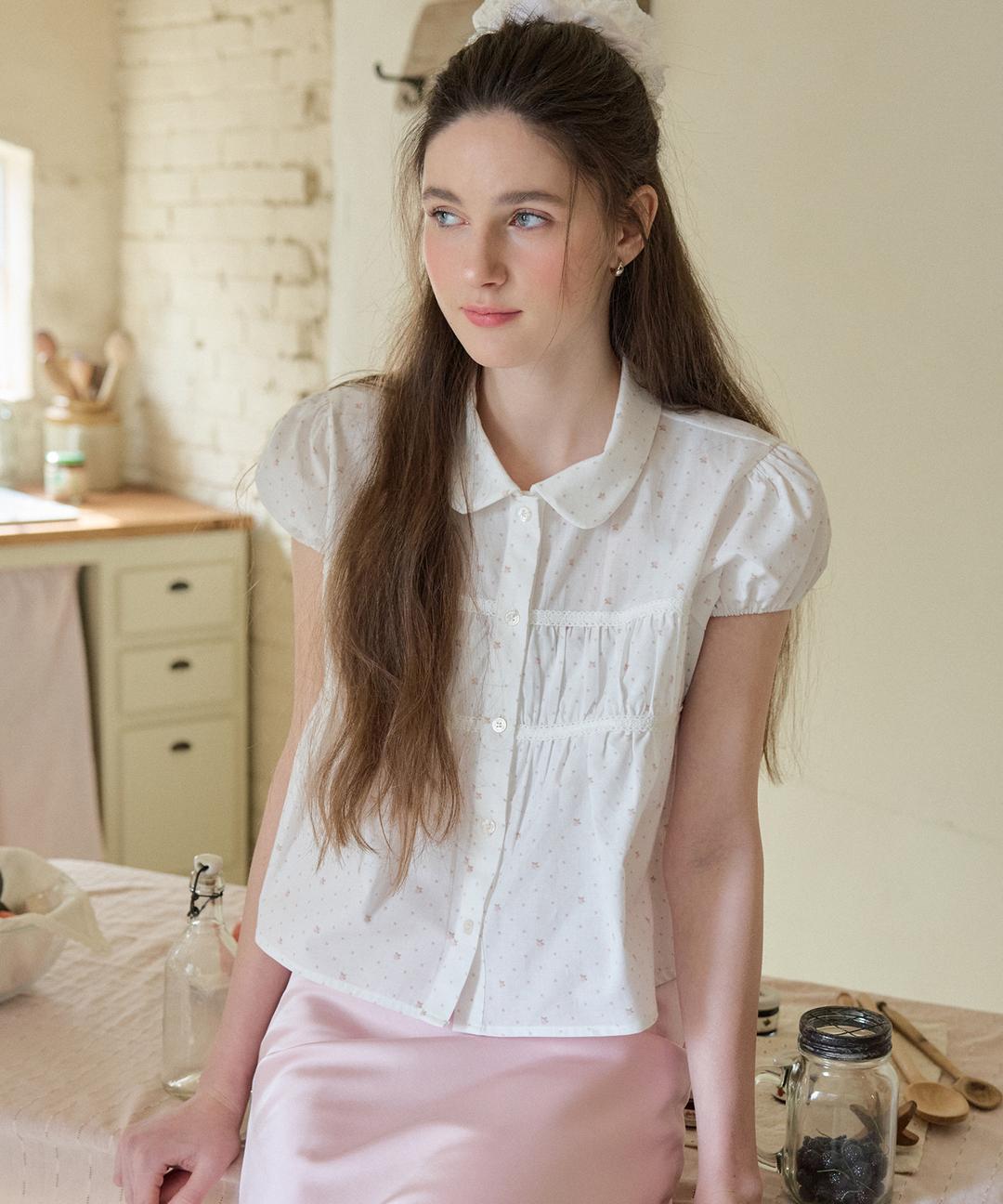 [2/26 8:00pm Coming Soon] Shirring Volume Shirt Blouse ( Flower )