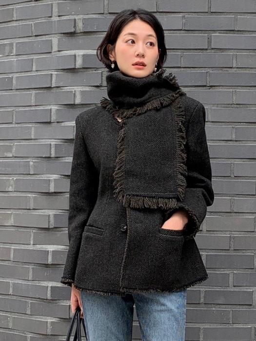 [단독][묵화 PICK]FRINGE MUFFLER CLASSIC JACKET_DARK BROWN