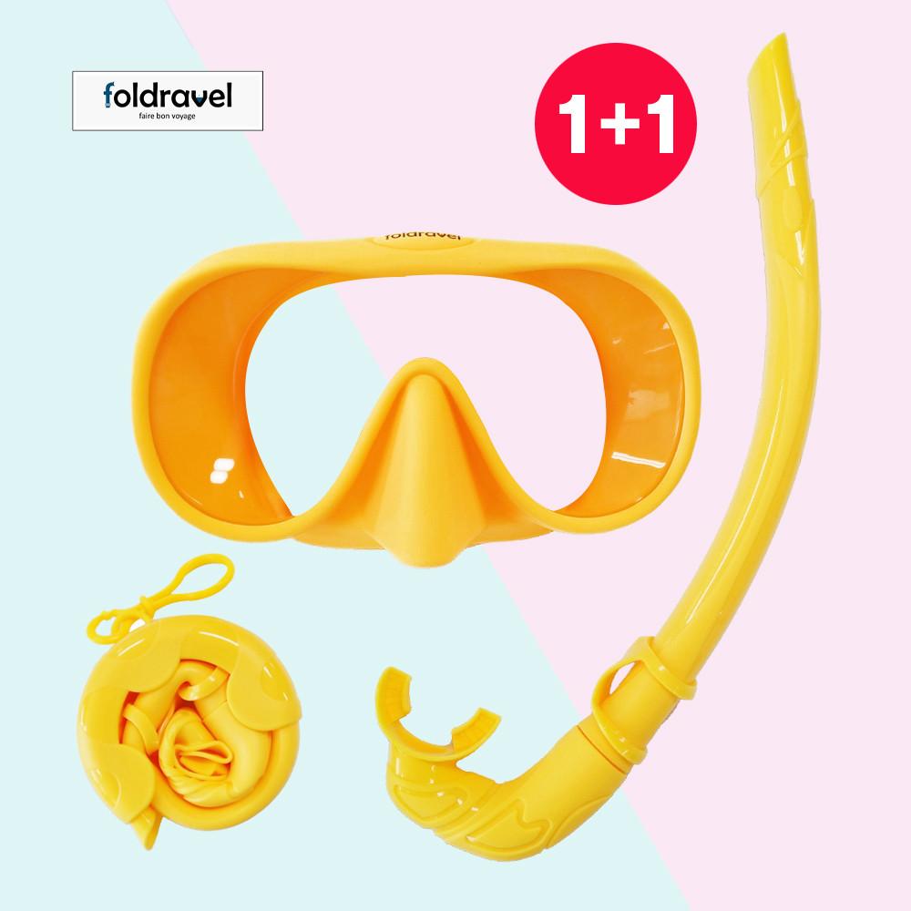 1+1 폴드래블 폴딩 스노쿨링 마스크 세트 컴팩트 장비 접는 어린이 폴더블 스노클 물안경