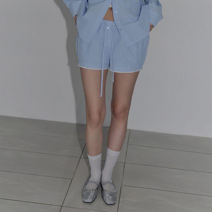 CHECK LACE SHORTS_SKY BLUE