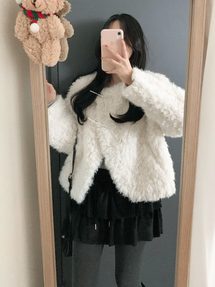 르시 리본 퍼 자켓 무스탕