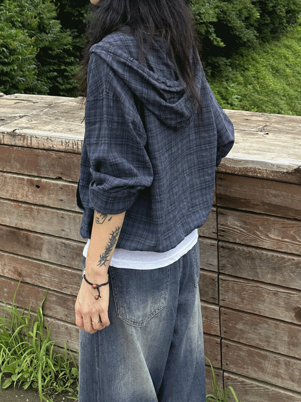 Check anorak hoodie shirts /체크 아노락 후드 셔츠 반집업셔츠 체크셔츠