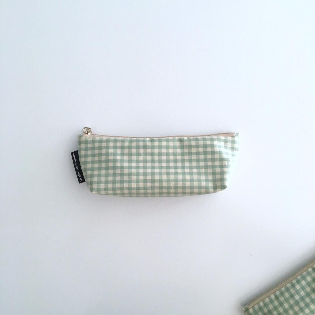 민트 체크 필통(Mint check pencil case)