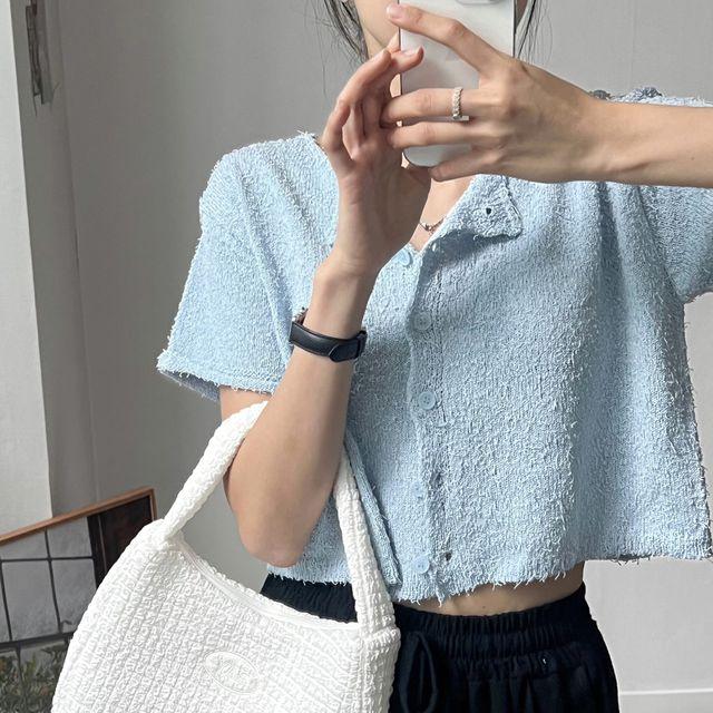 [비침X,여름가디건] 4컬러 유니 태리원단 시원하게 크롭 스탠다드핏 반팔 니트 가디건 _그리니스튜디오