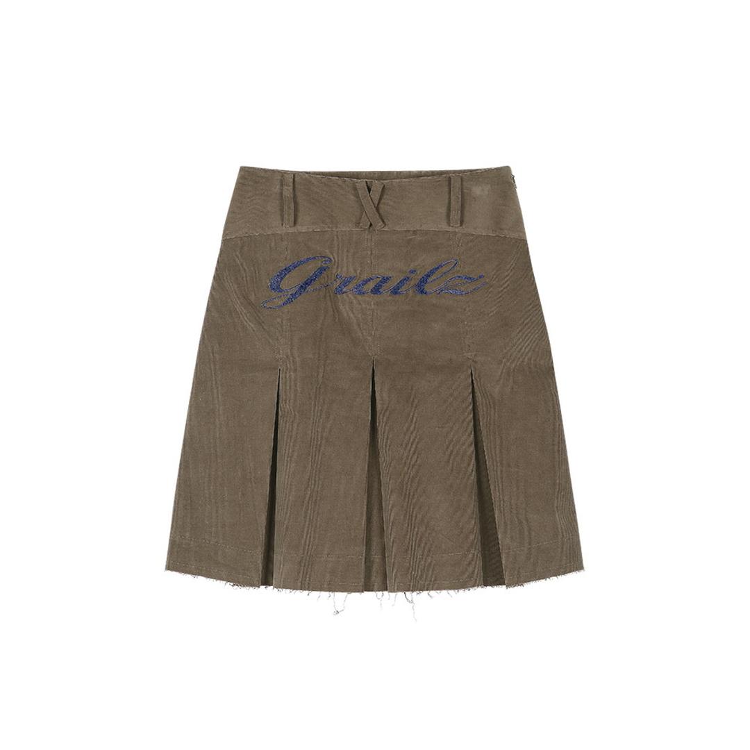 ROUGH CUT PLEATS SKIRT [BROWN]