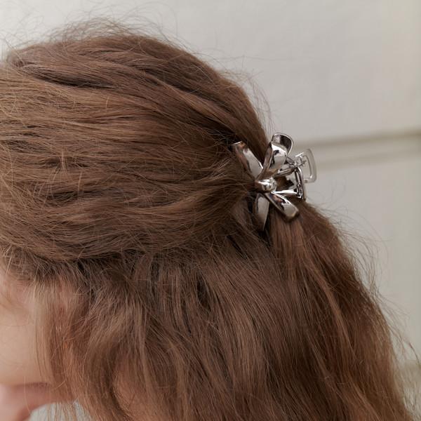 Carry Barrette Silver Mini Wide  Ribbon Hair Claw