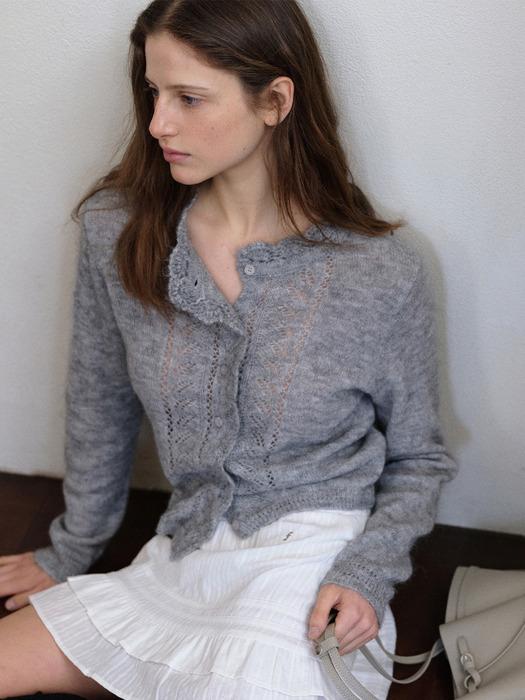 PETAL MOHAIR KNIT CARDIGAN [MELANGE GRAY]