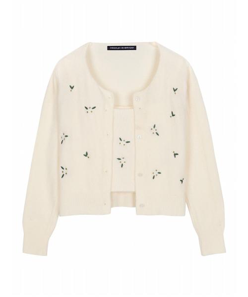 플라워 자수 포인트 이너 세트 니트 가디건 (EA3CK027D)