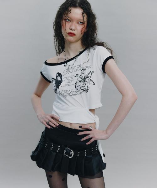 Tied One Off Shoulder Ringer Top (WHITE)