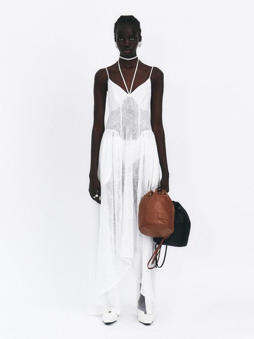 SHEER MIDI DRESS WITH NECK STRAP TIE - WHITE