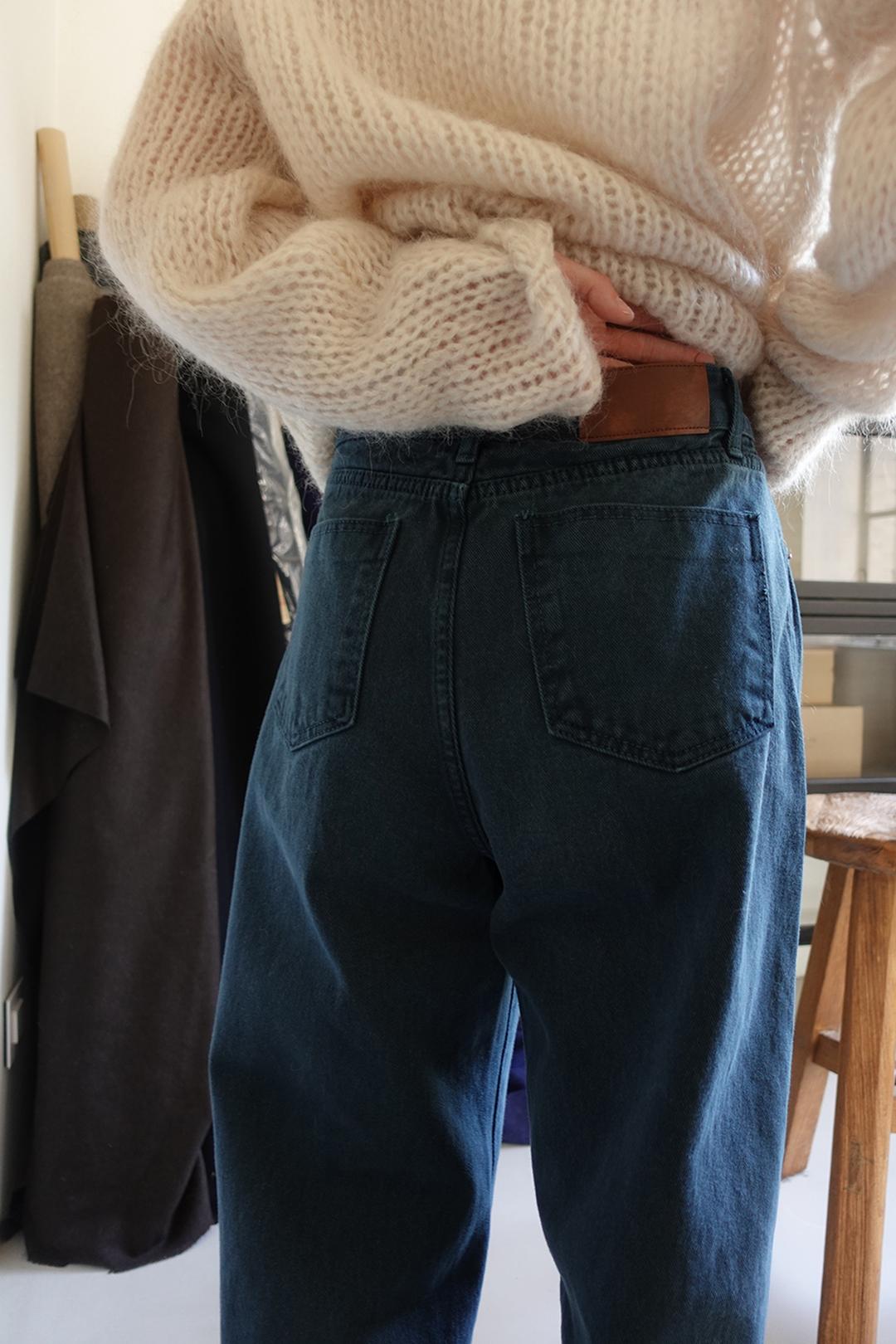 Teal green wide denim