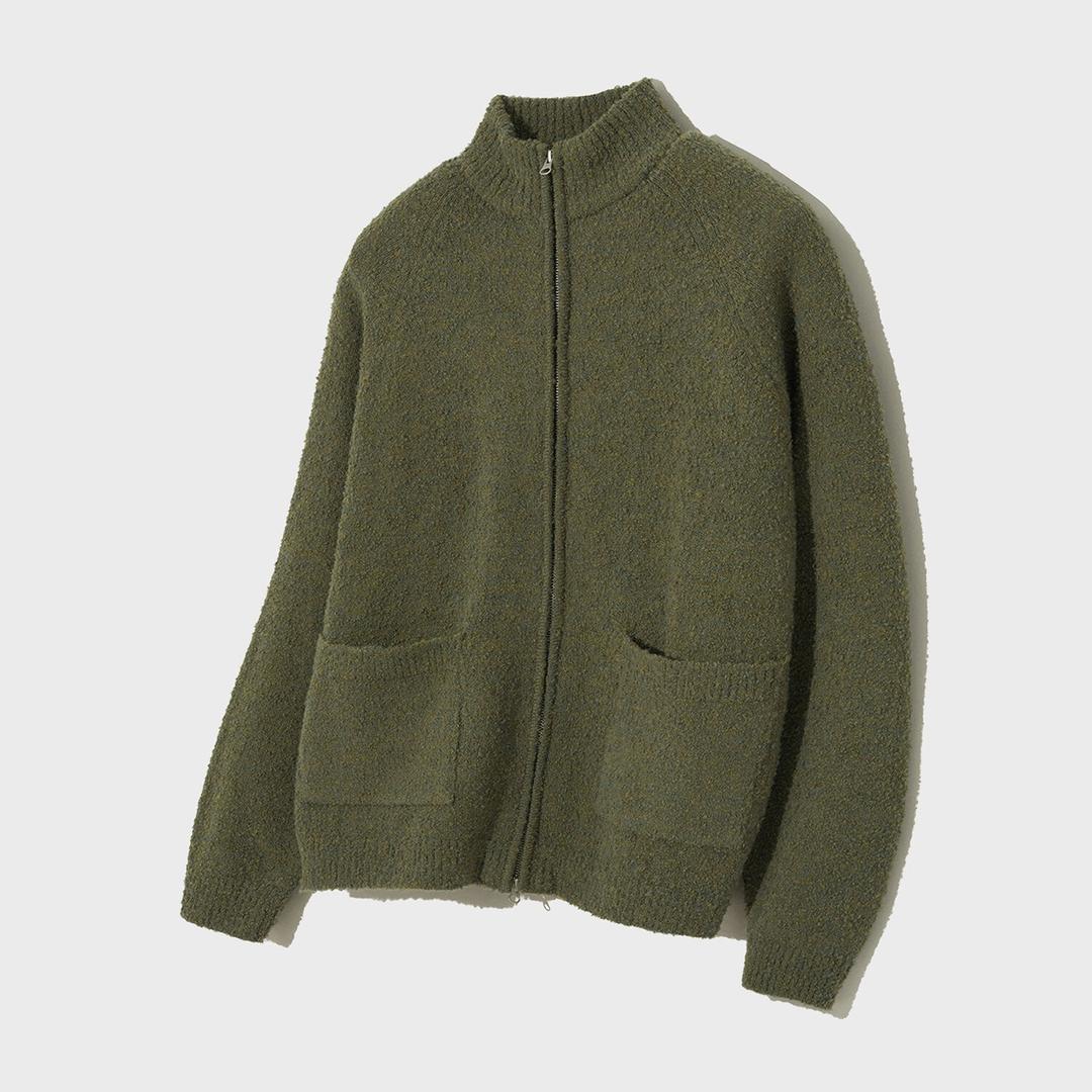 Boucle Collar Zip-up Knit_Lime