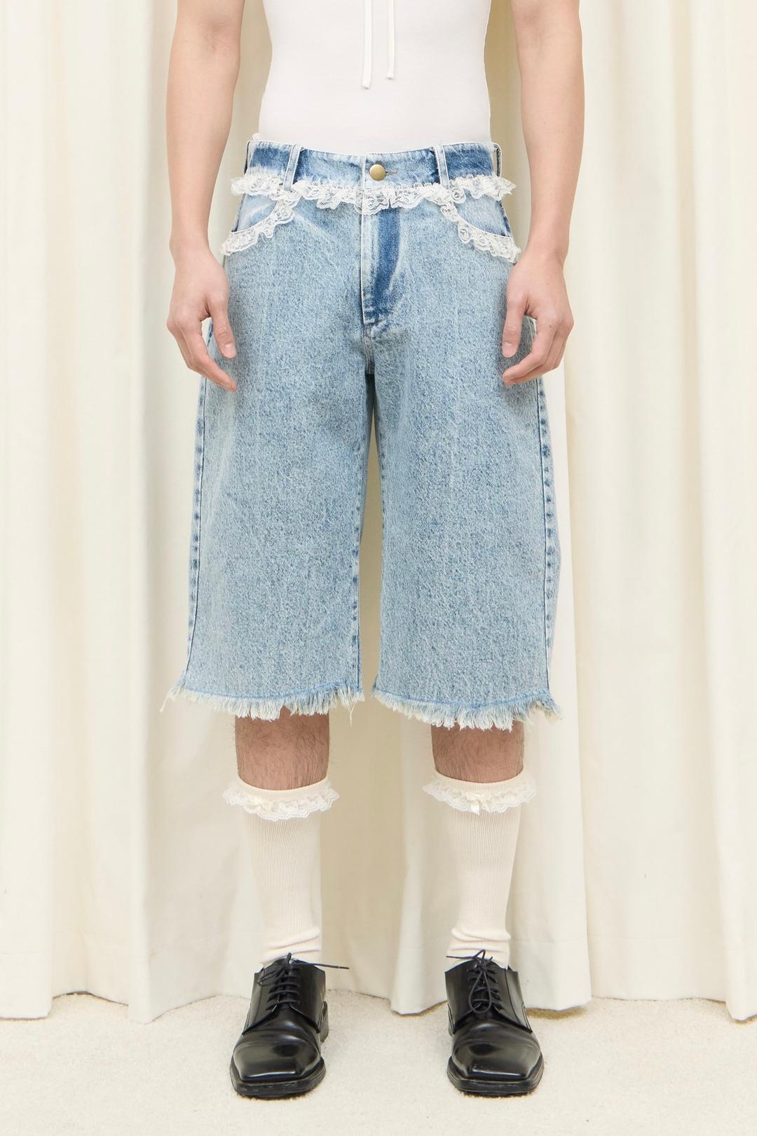 Sid Lace Trim Long Jean Shorts — Tanner Fletcher