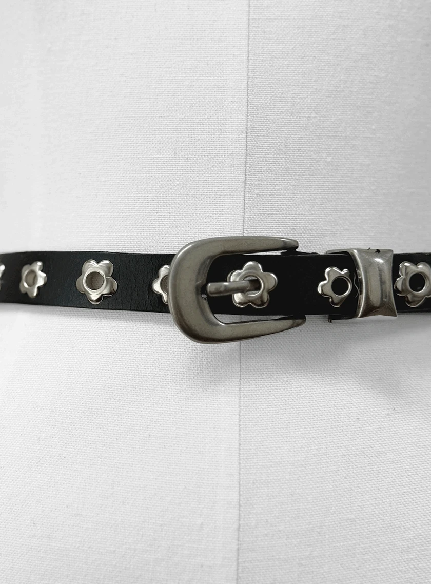 소가죽 실버 플라워리벳 벨트