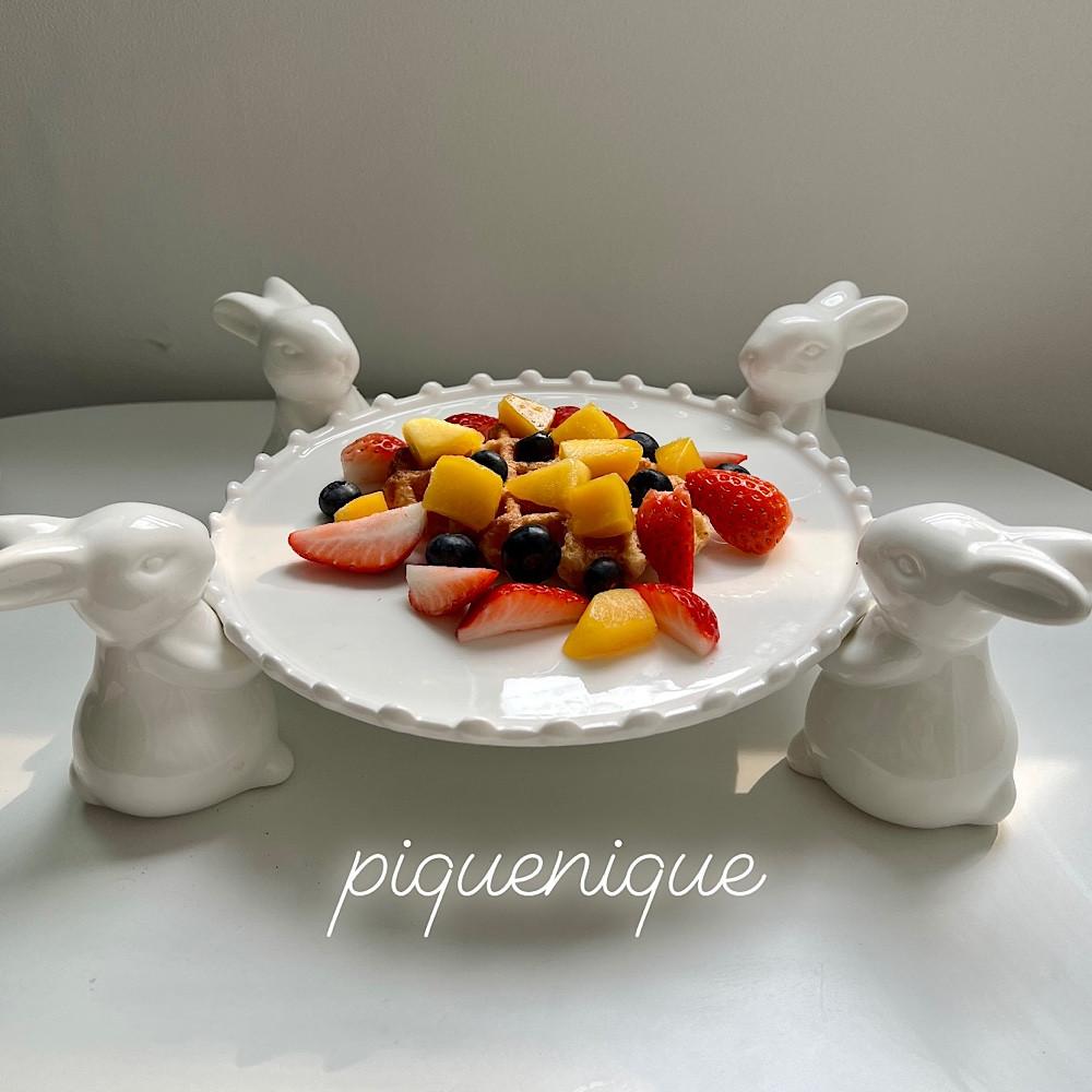토끼 1단 플레이팅 케이크스탠드 디저트 트레이 도자기 카페접시