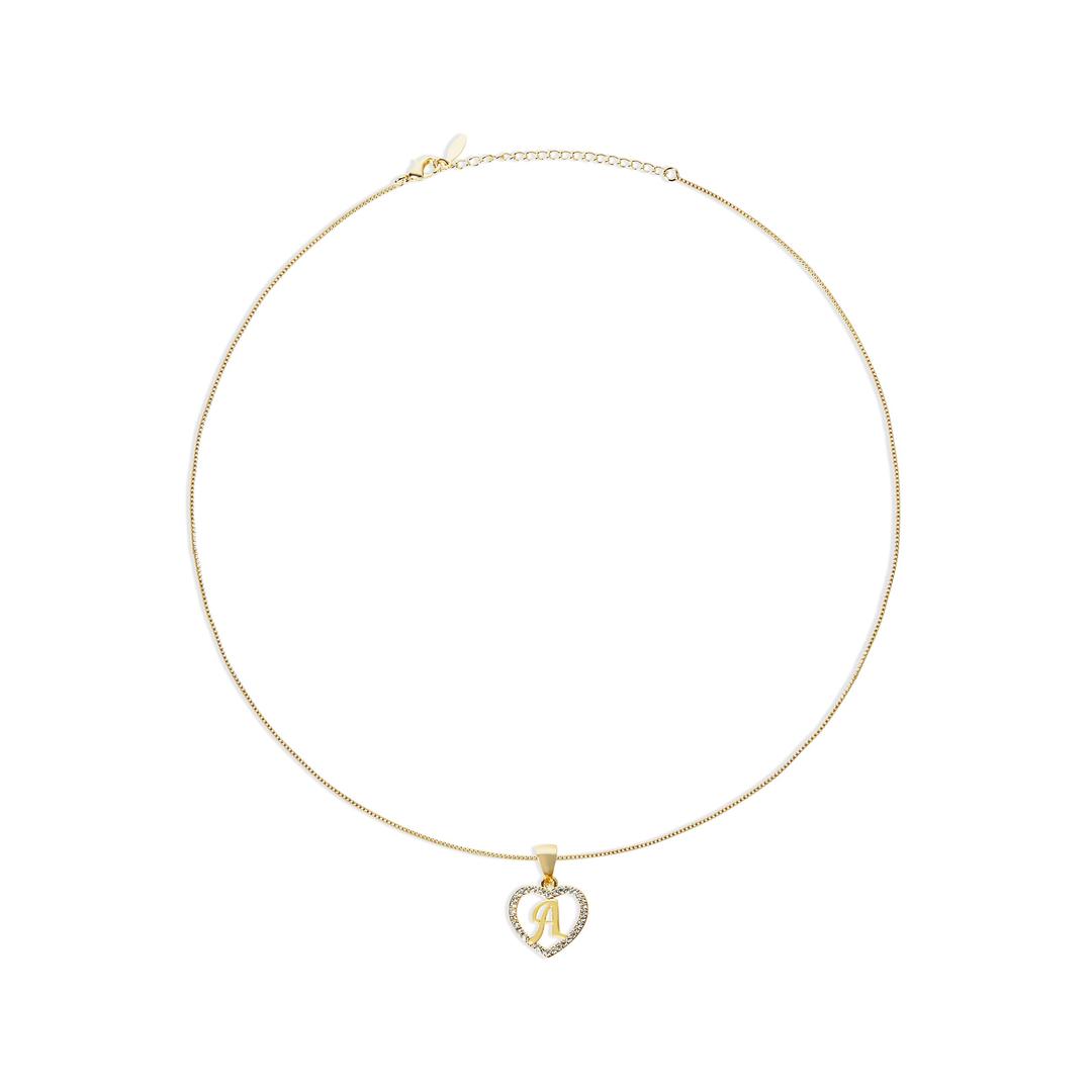 THE CUTOUT ICED HEART INITIAL PENDANT NECKLACE - A