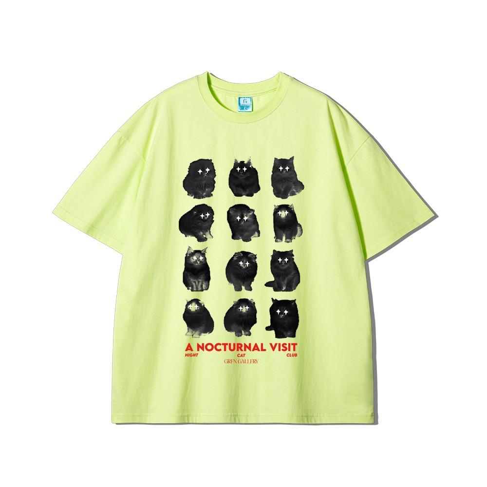 나이트 캣 클럽 프린팅 오버핏 반팔티- 네온옐로우
