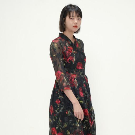 장미넝쿨 레드 철릭원피스