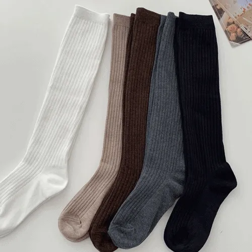 [1+1할인] 헤비 골지 하이 니삭스 롱 반양말 5color