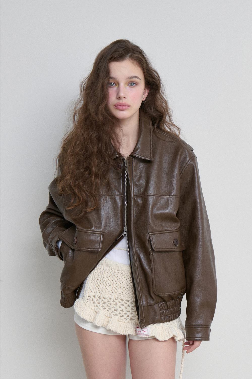 VINTAGE LEATHER BLOUSON JUMPER (BROWN)