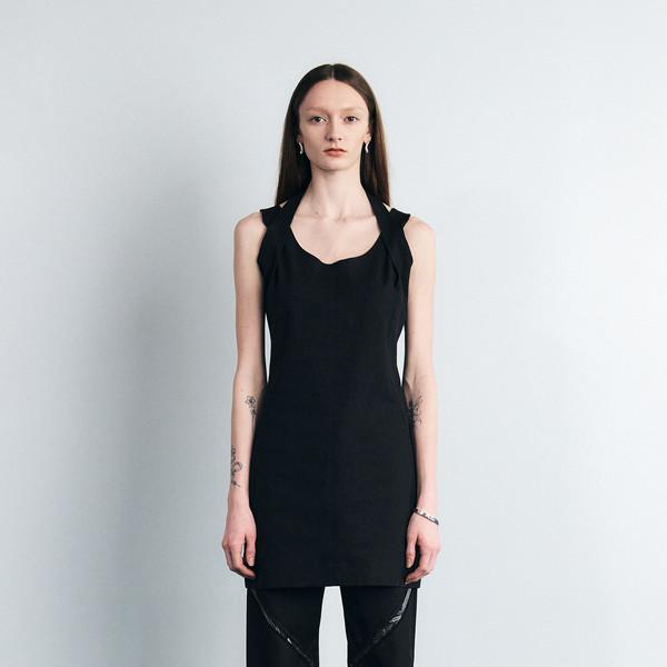 TWISTED NECK SLEEVELESS MINI DRESS (BLACK)