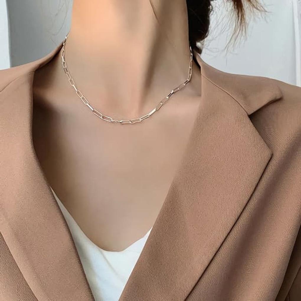 여성 925 실버 라운드 클립사슬 레이어드 목걸이