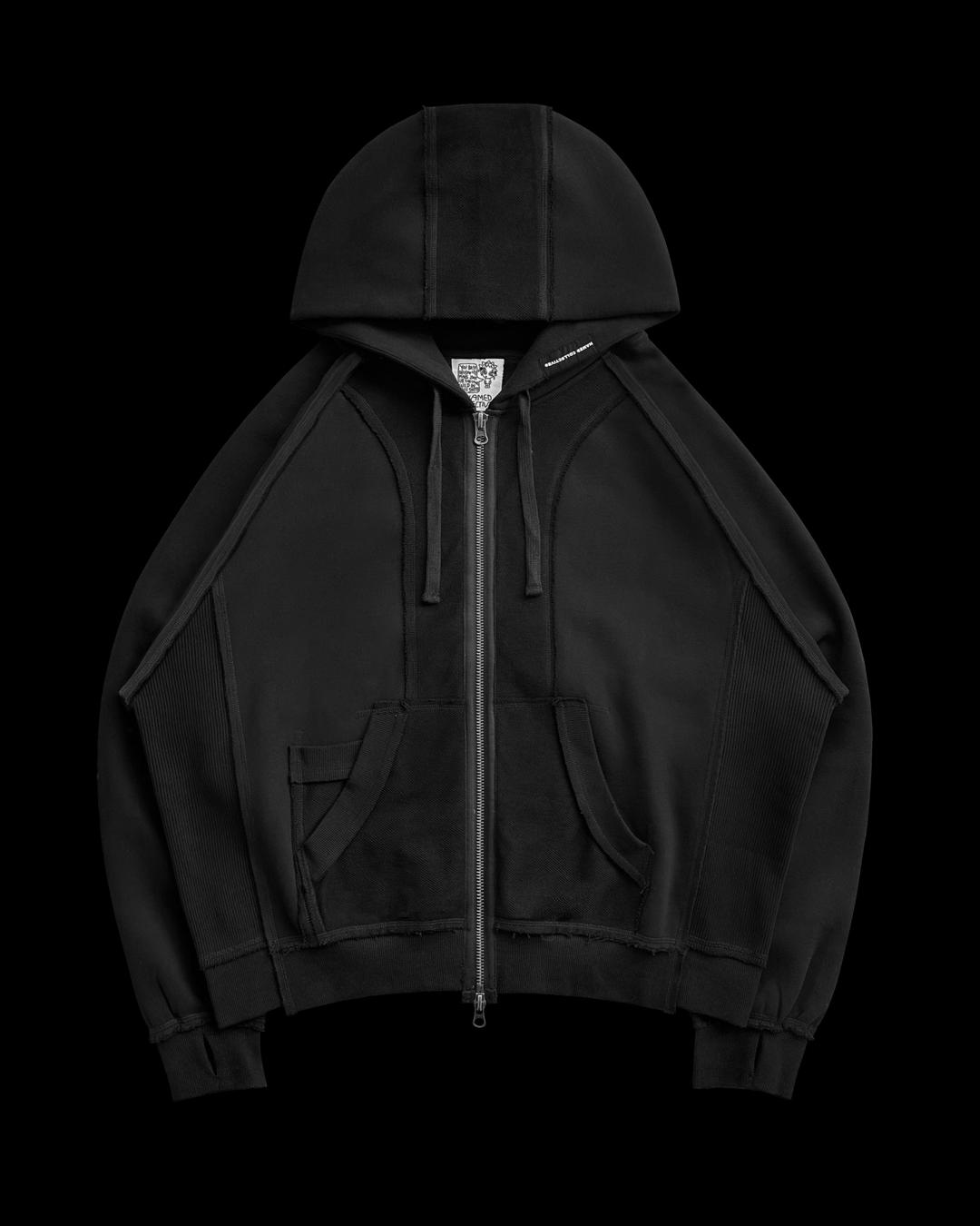 DECONSTRUCTED ZIP HOODIE JET BLACK - S/M