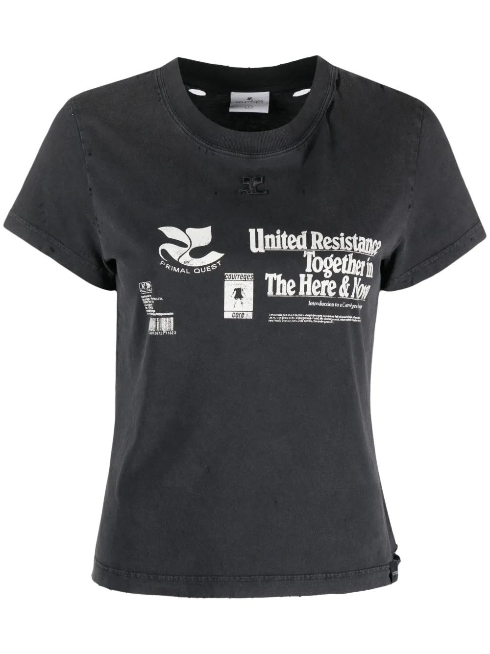 Courrèges 레지스탕스 디스트로이드 티셔츠 | 그레이 | FARFETCH KR