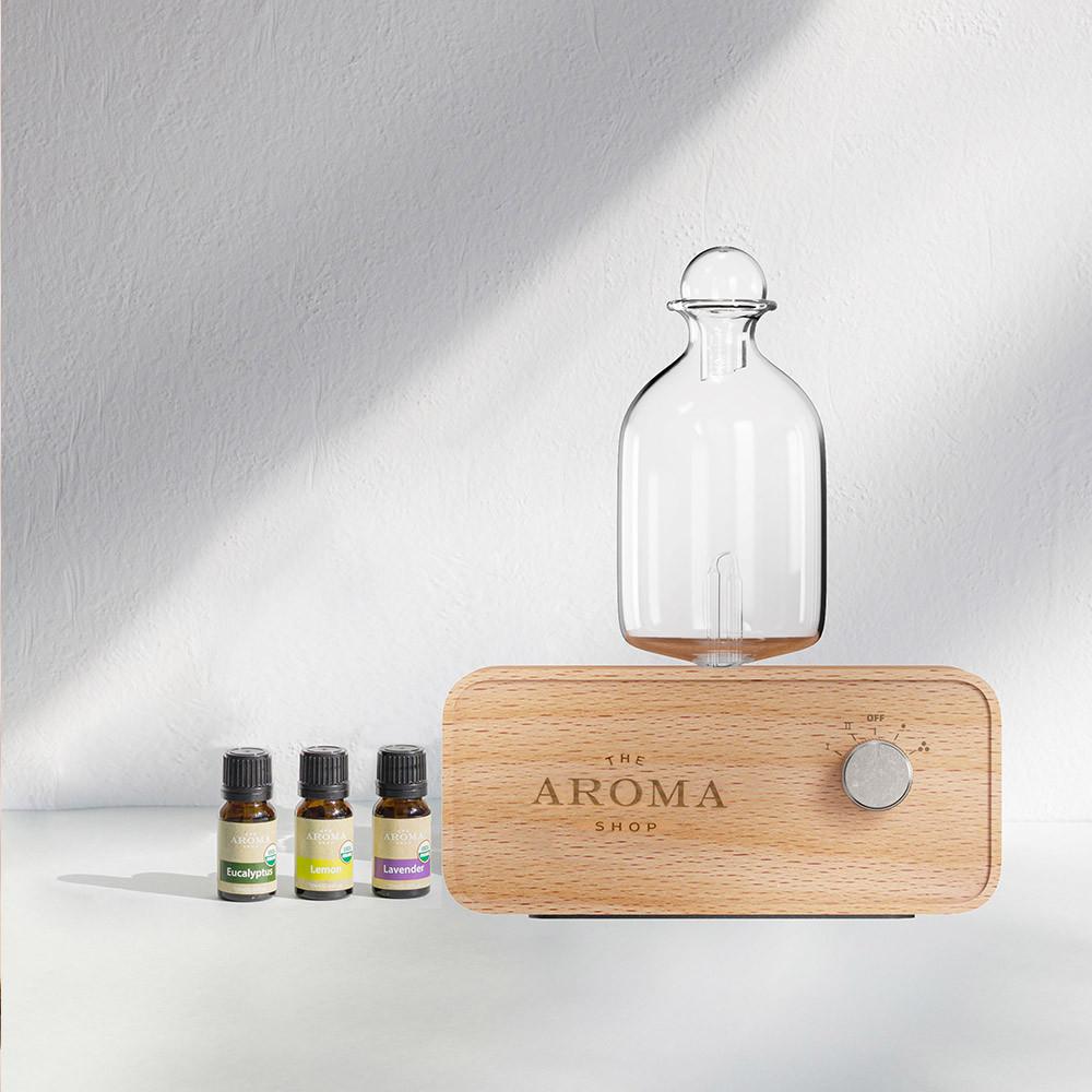 더아로마샵 우드 전자 디퓨저 인테리어소품 발향 집들이 생일 신혼 선물+천연 에센셜 오일