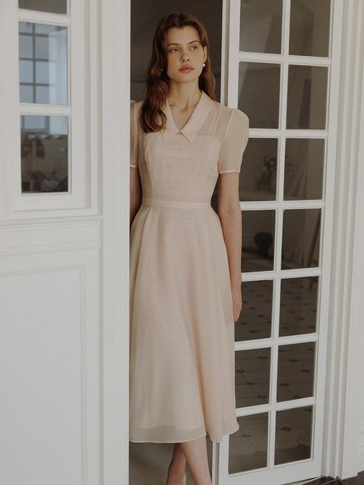 LYN See-through pin tucked detail long dress (Light warm pink/Oatmeal)