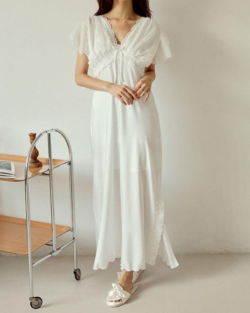 라벨르오브 무료배송 여성 프린 샤틴 신혼부부 원피스 잠옷 홈웨어